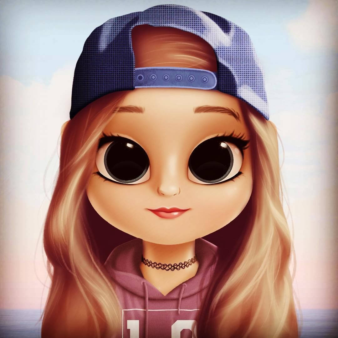 A Cartoon Girl With Long Hair And A Baseball Cap Background