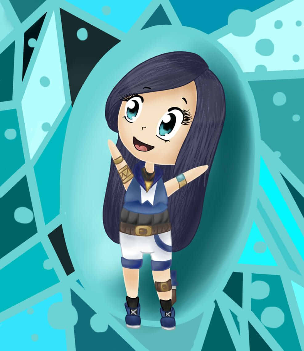 A Cartoon Girl With Long Hair And Blue Eyes Background