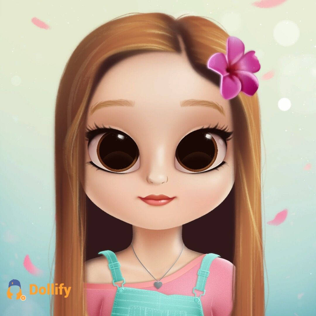 A Cartoon Girl With Long Hair And Flowers Background