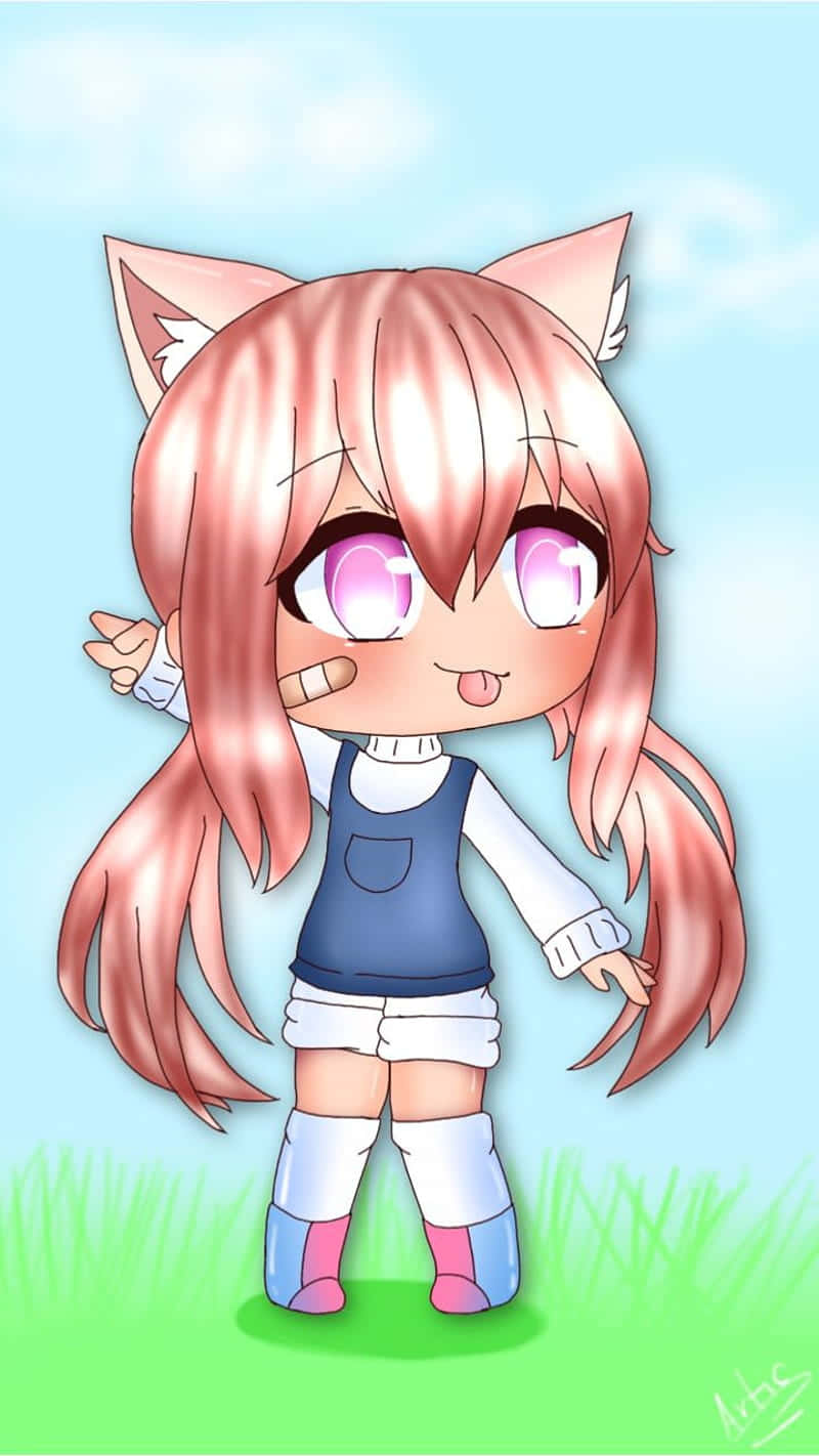 A Cartoon Girl With Pink Hair And Pink Eyes Background