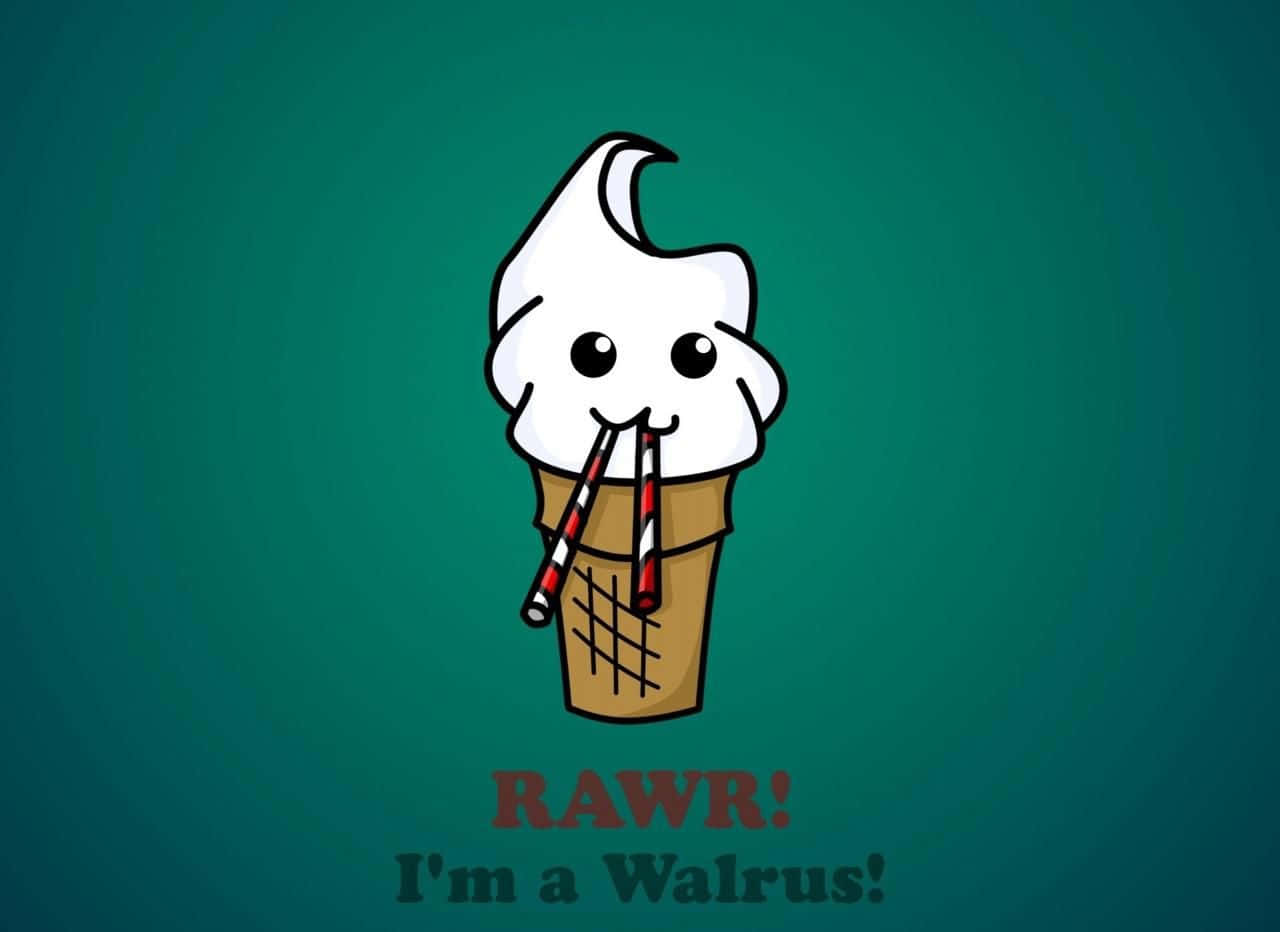 A Cartoon Ice Cream Cone With The Words Rawr I'm A Waurus Background