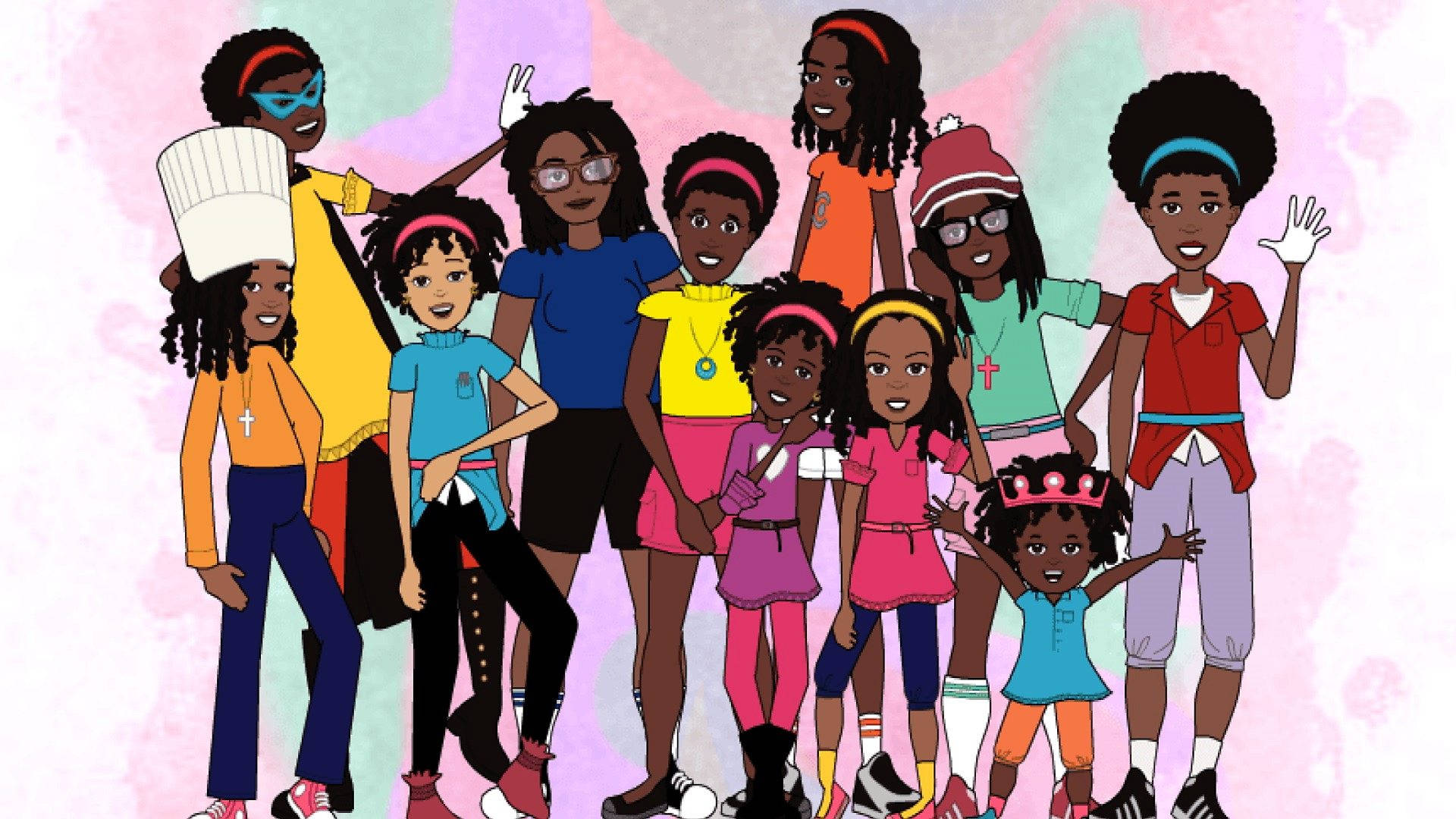 A Cartoon Illustration Of A Group Of Black Children Background