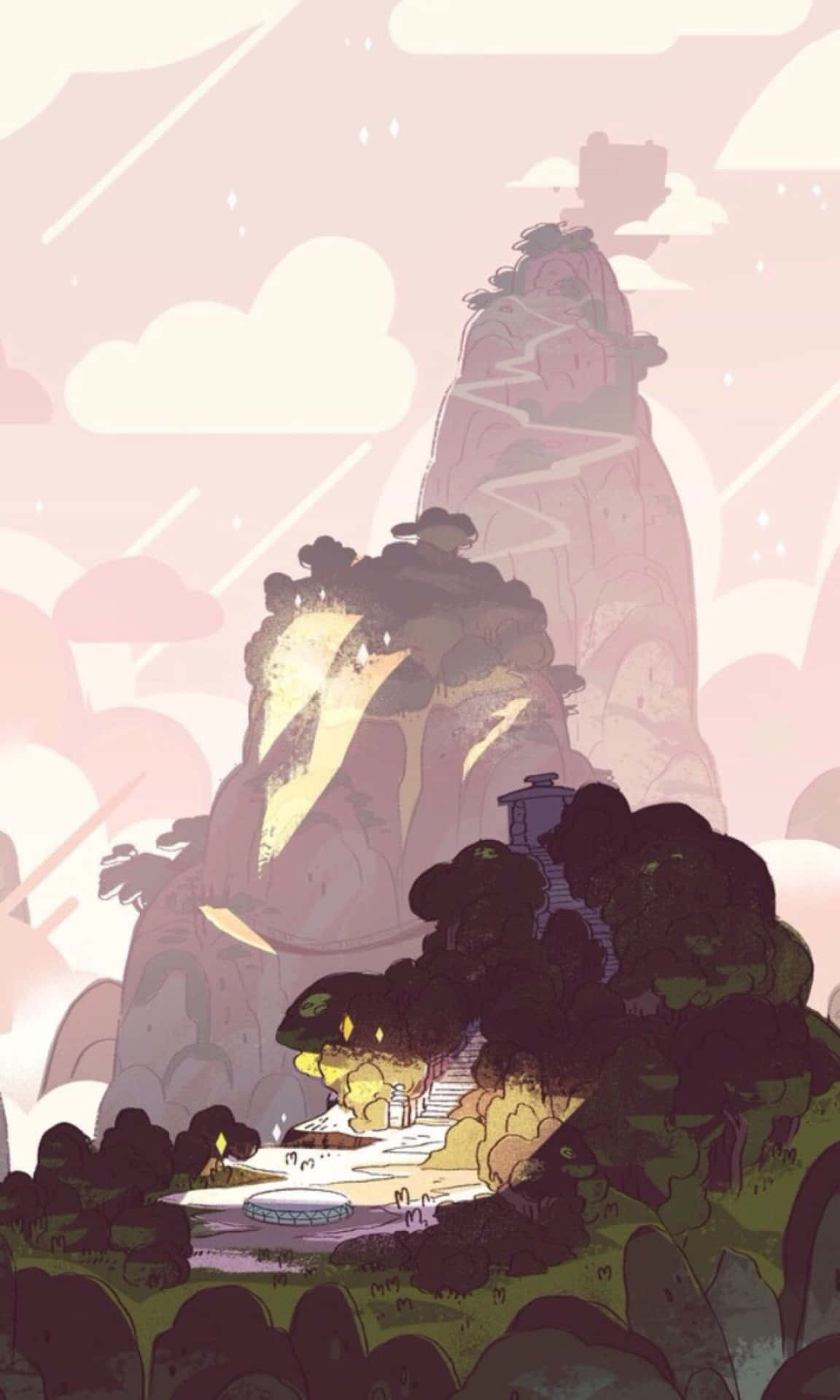 A Cartoon Illustration Of A Mountain And A Tree Background