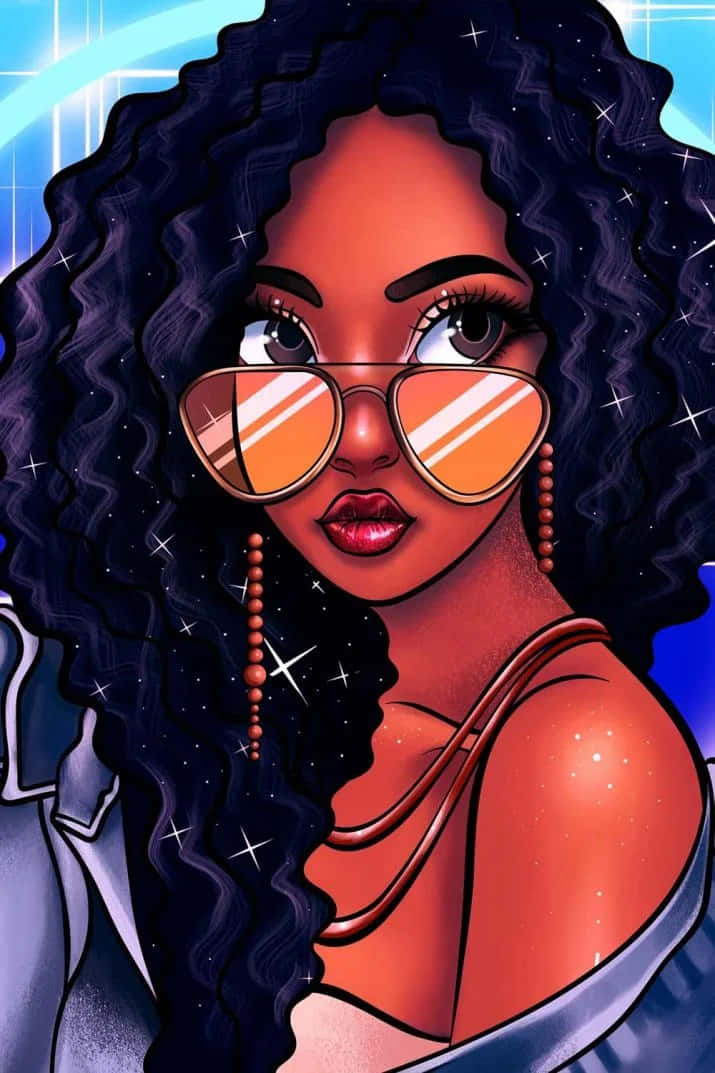 A Cartoon Illustration Of A Woman With Long Hair And Sunglasses Background