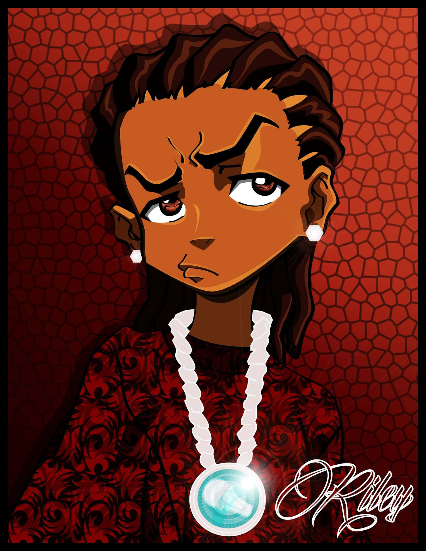A Cartoon Image Of A Black Man With A Necklace Background
