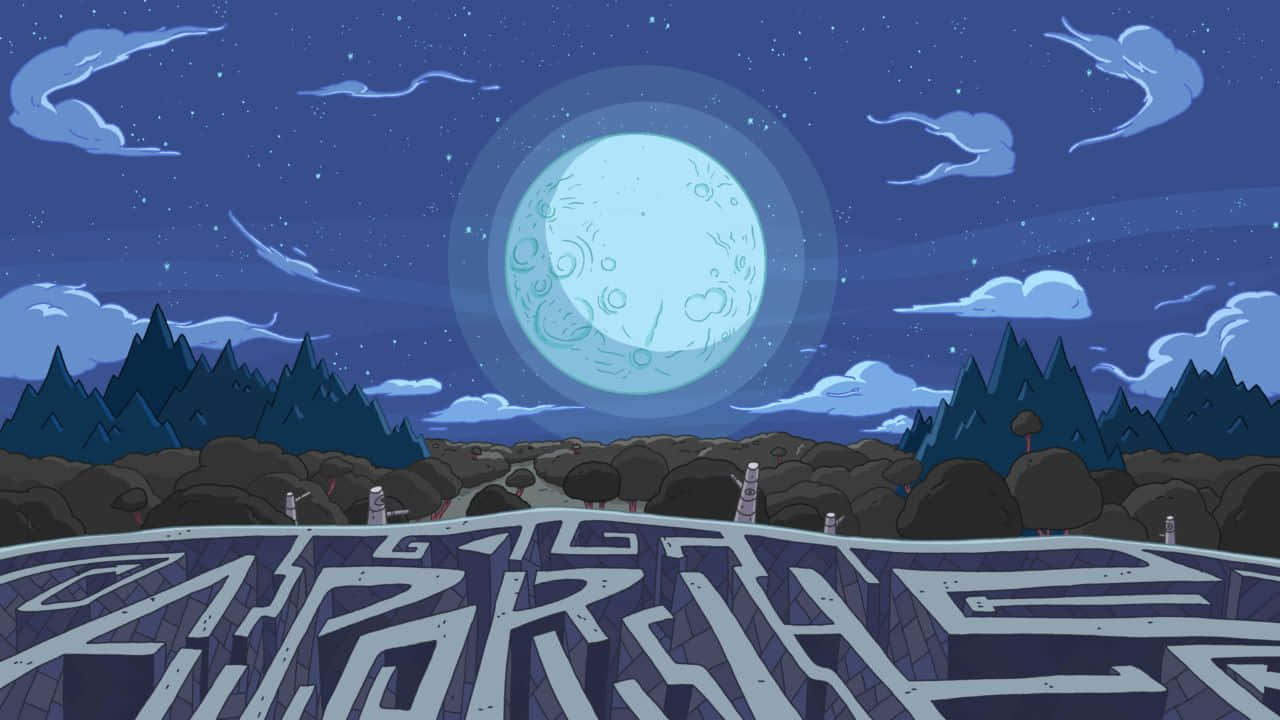 A Cartoon Image Of A Maze With A Moon In The Background Background