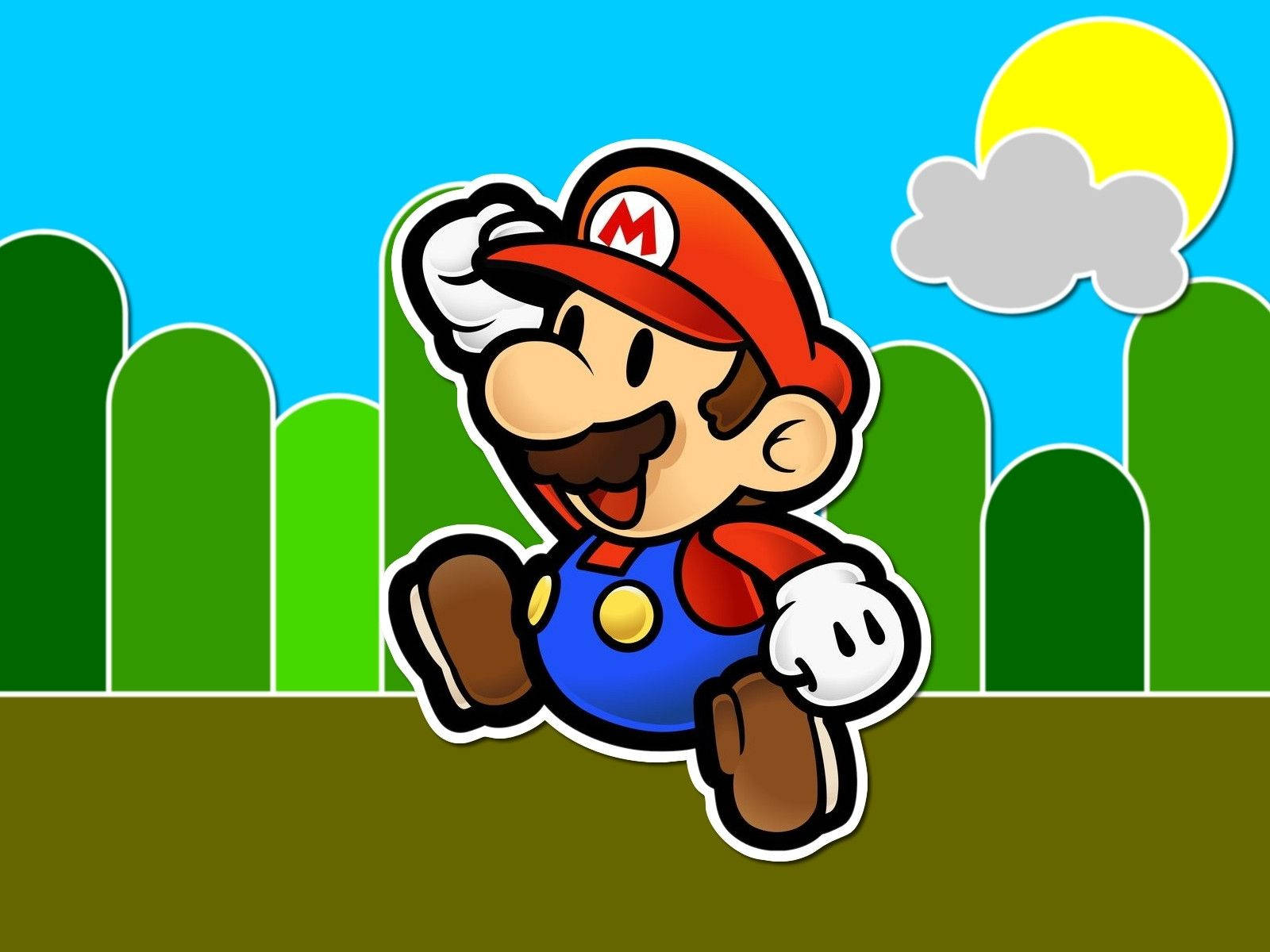 A Cartoon Image Of Mario Running In The Air Background