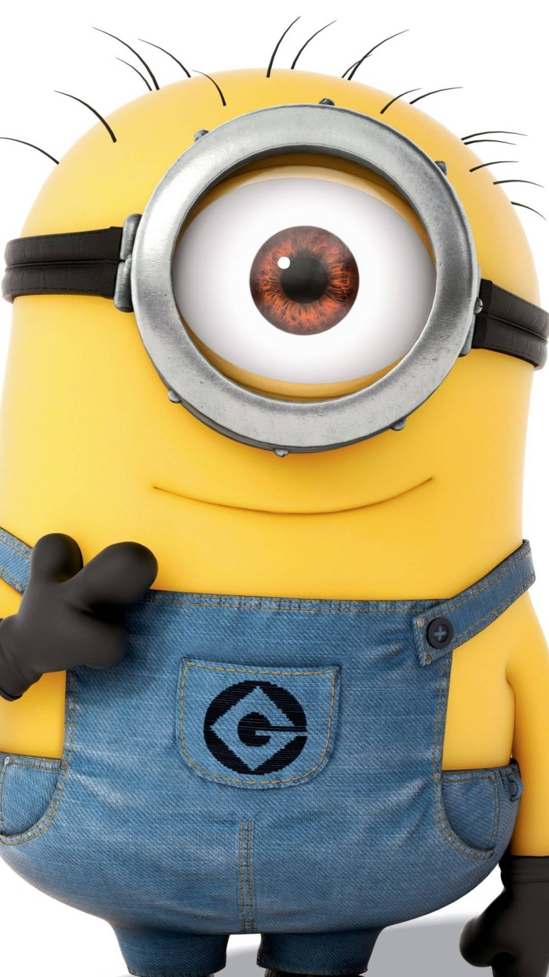 A Cartoon Minion Is Standing With His Hands Up Background