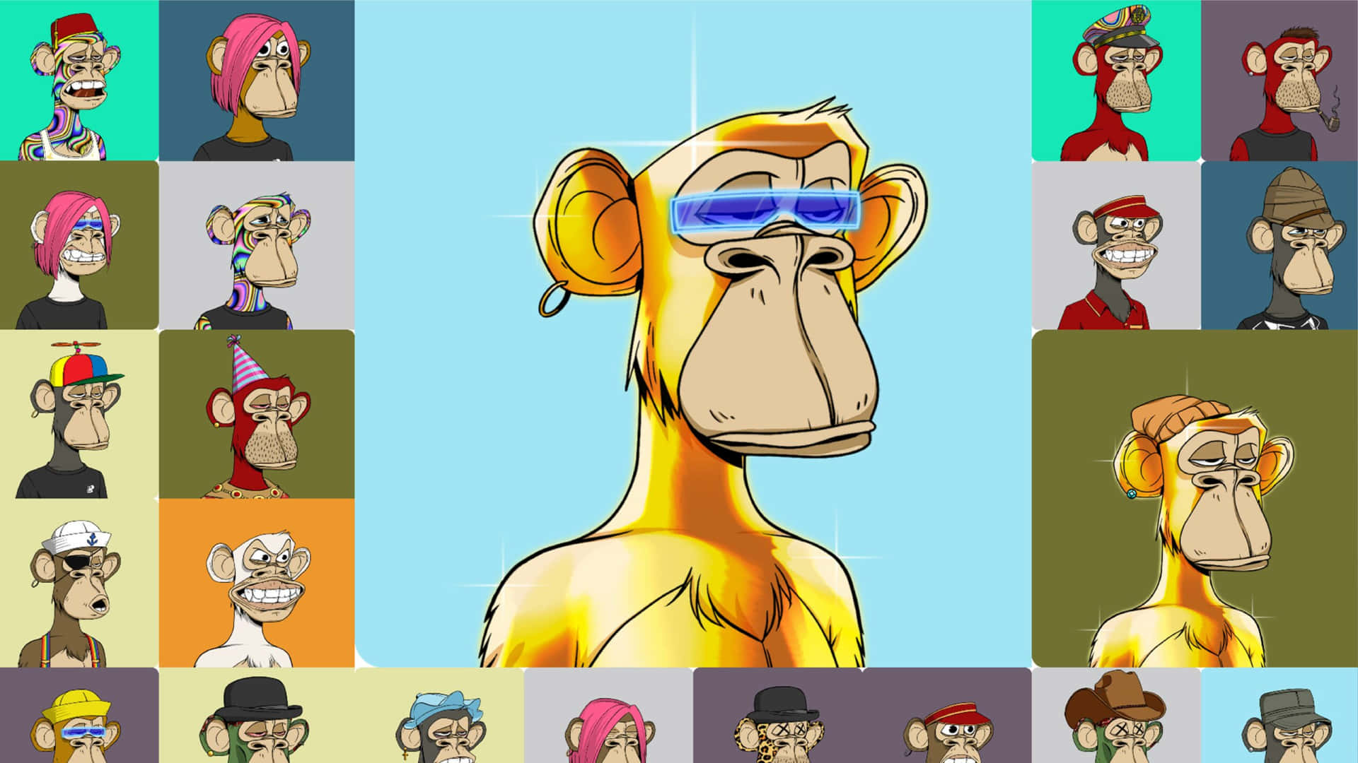 A Cartoon Monkey With Different Hats And Glasses Background