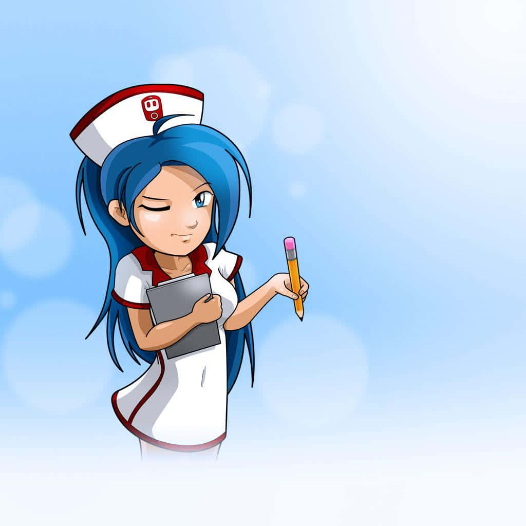 A Cartoon Nurse Holding A Toothbrush Background