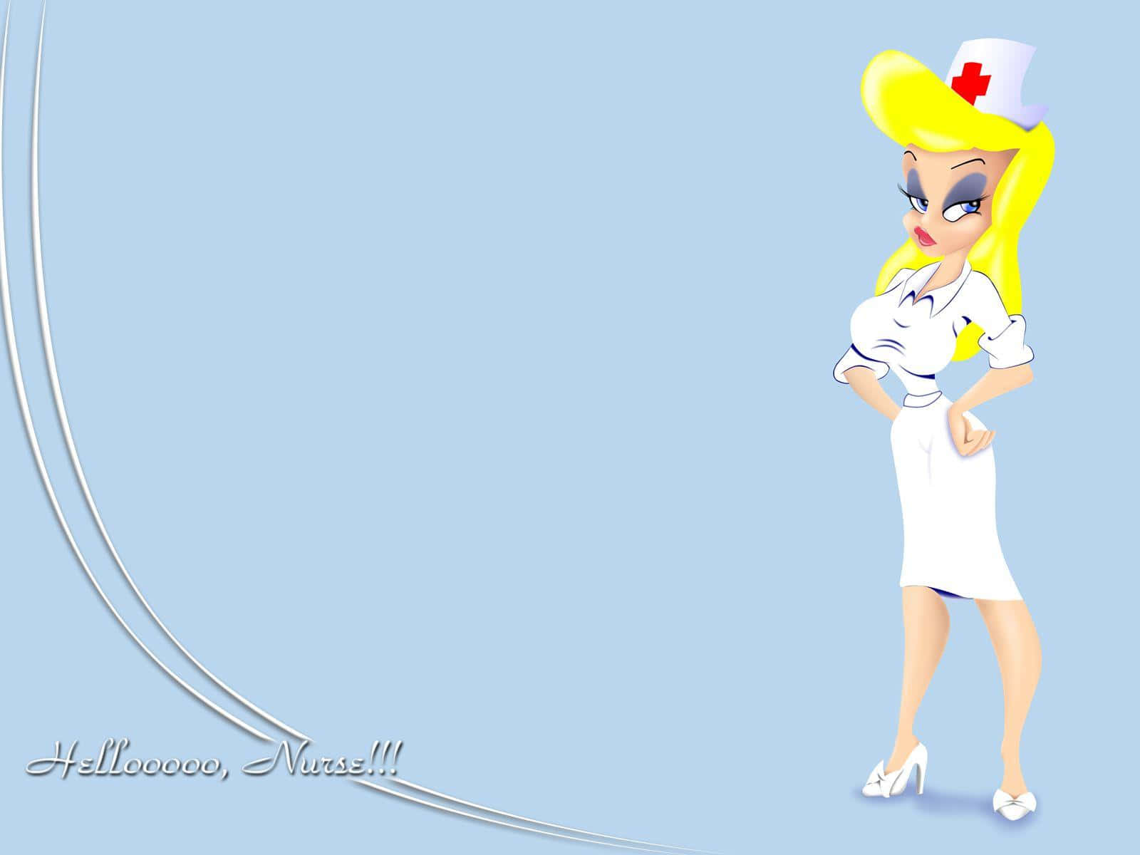 A Cartoon Nurse In A White Dress Background