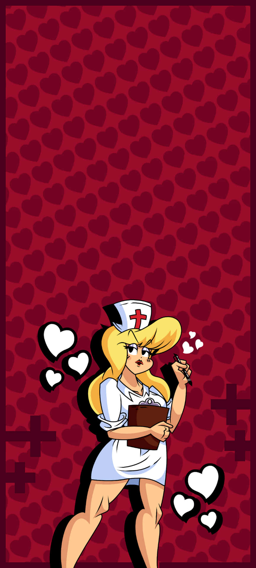 A Cartoon Nurse With A Heart On Her Face Background