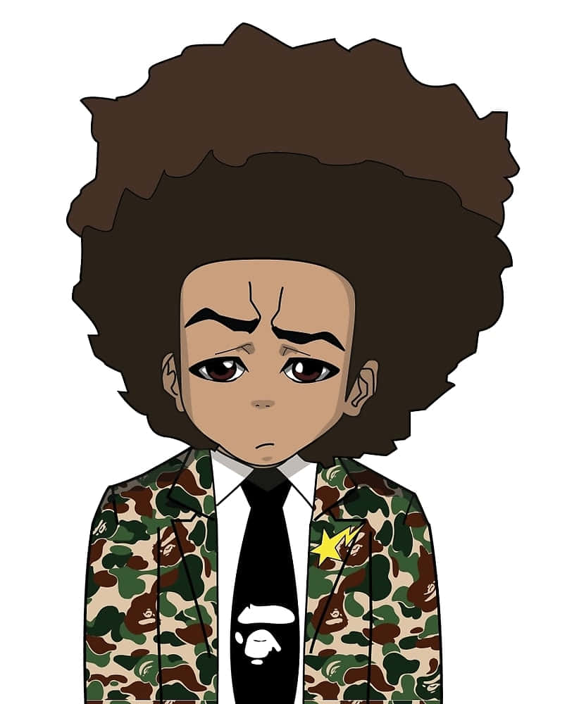 A Cartoon Of A Black Man With A Camouflage Jacket