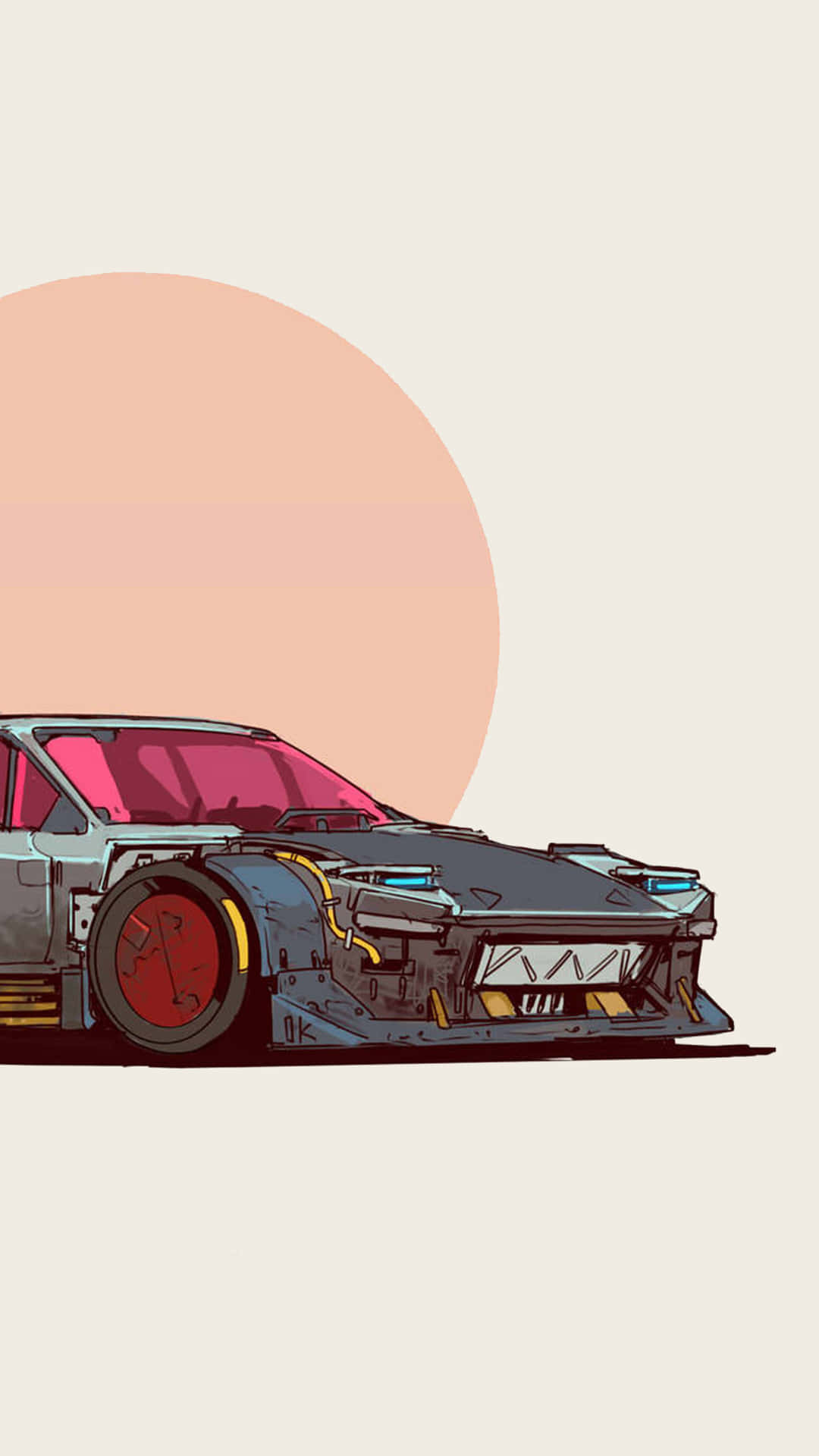 A Cartoon Of A Car With A Pink Hood Background