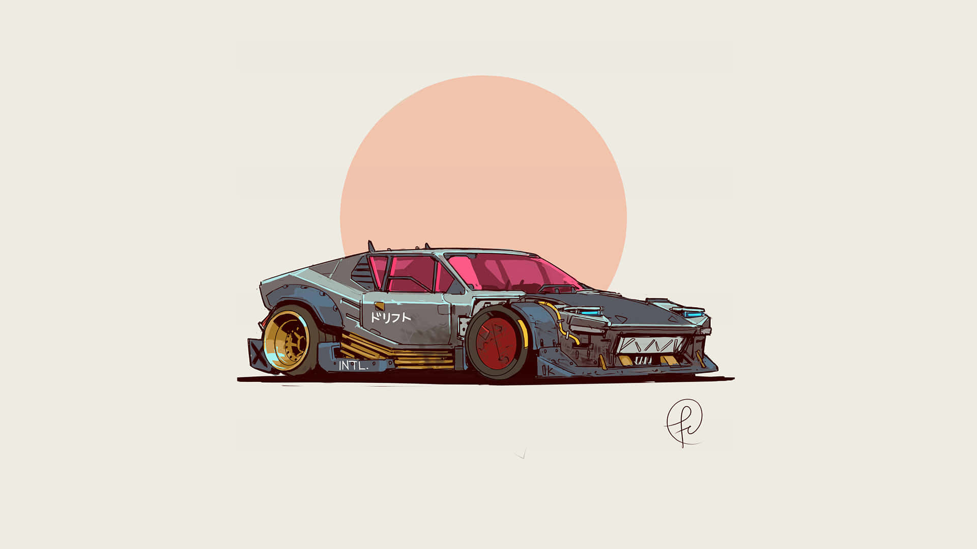 A Cartoon Of A Car With A Sun Behind It Background