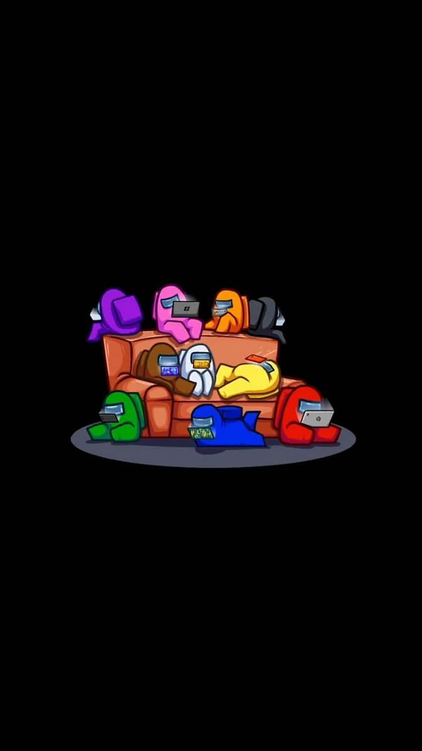 A Cartoon Of A Couch With Many Different Colored Hats Background