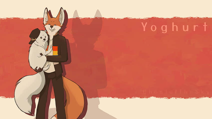 A Cartoon Of A Fox And A Dog Holding Each Other Background