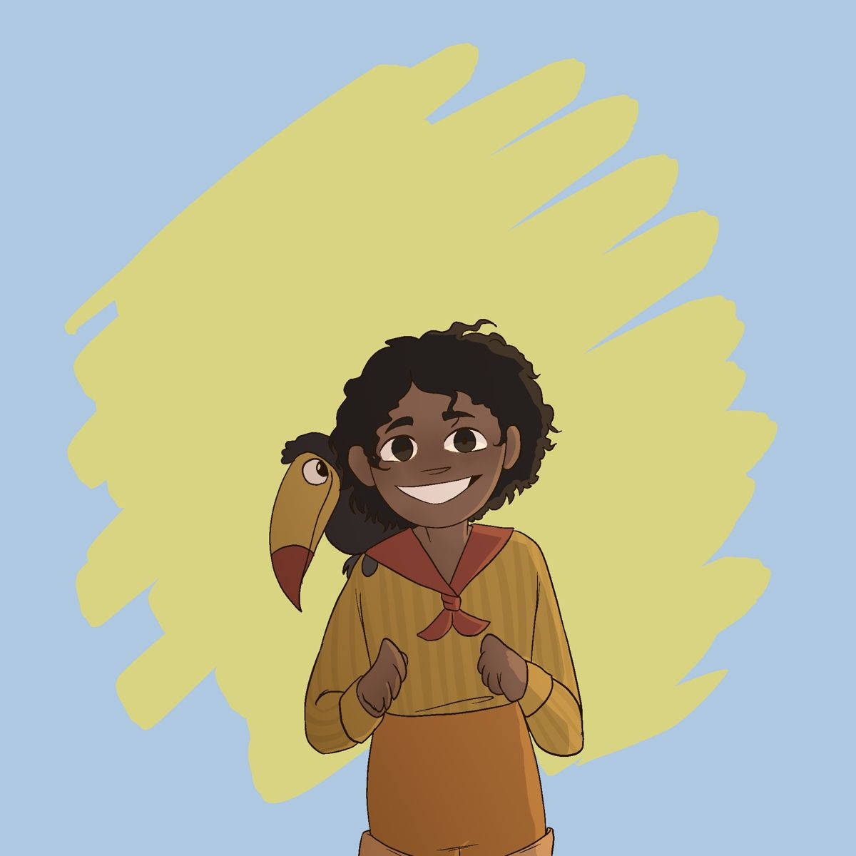 A Cartoon Of A Girl Holding A Bird Background