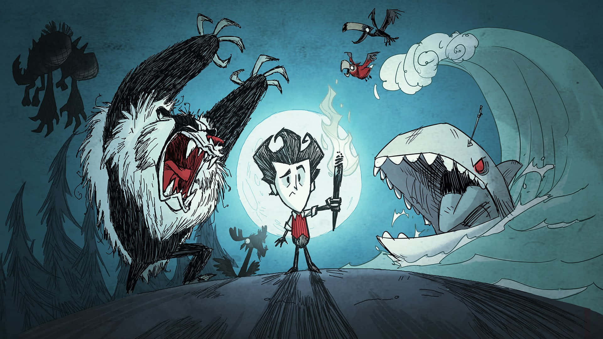 A Cartoon Of A Man And A Shark Background
