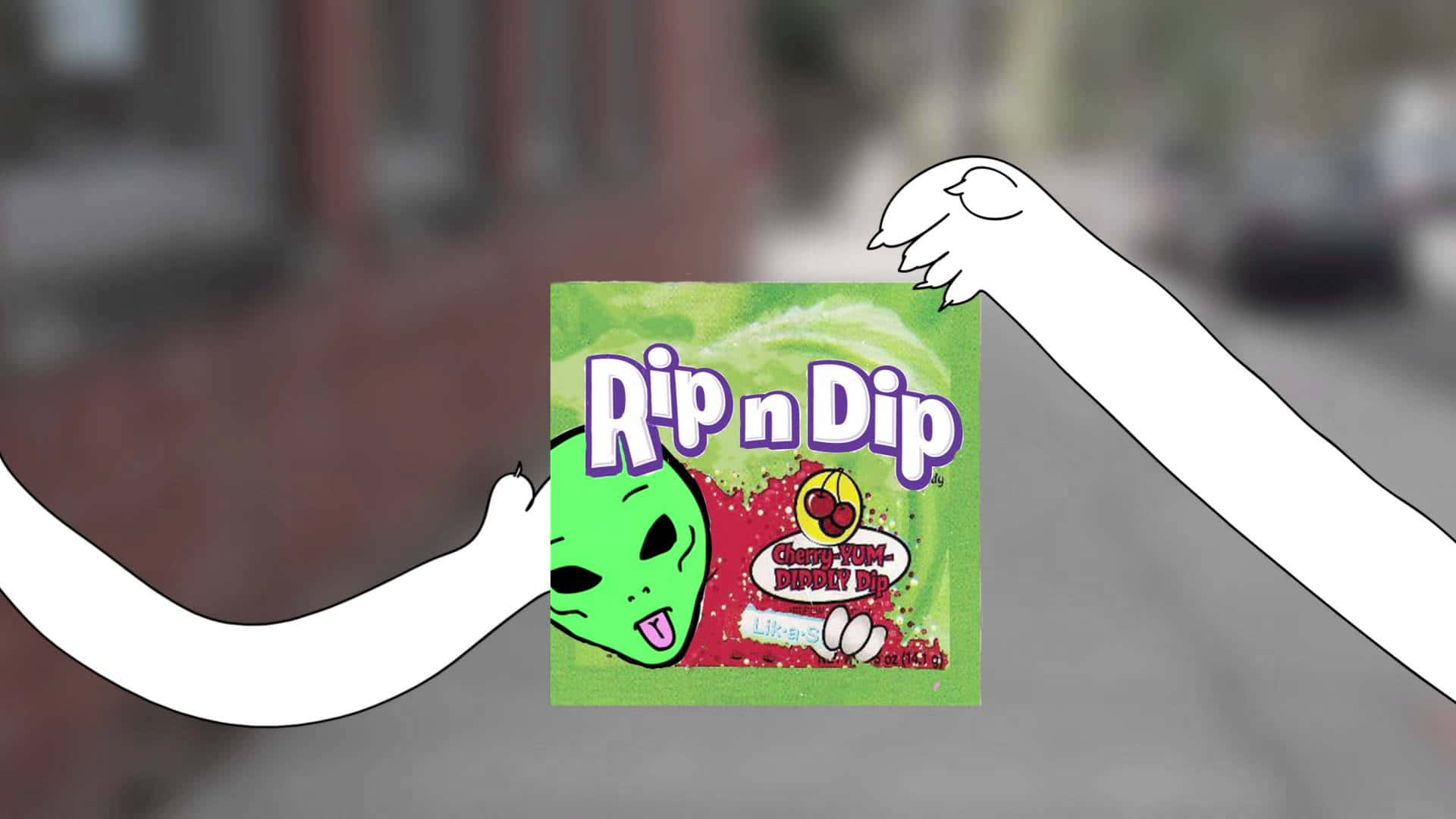 A Cartoon Of A Man Holding A Bag Of Rip N Dip Background