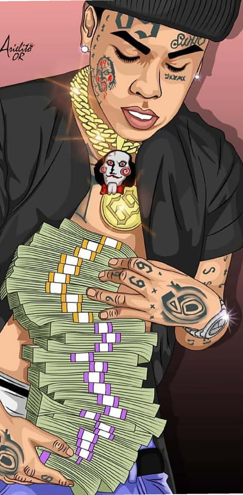 A Cartoon Of A Man Holding Money Background