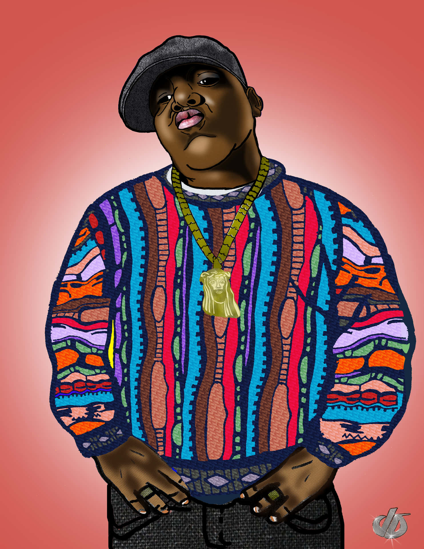 A Cartoon Of A Man In A Colorful Sweater Background