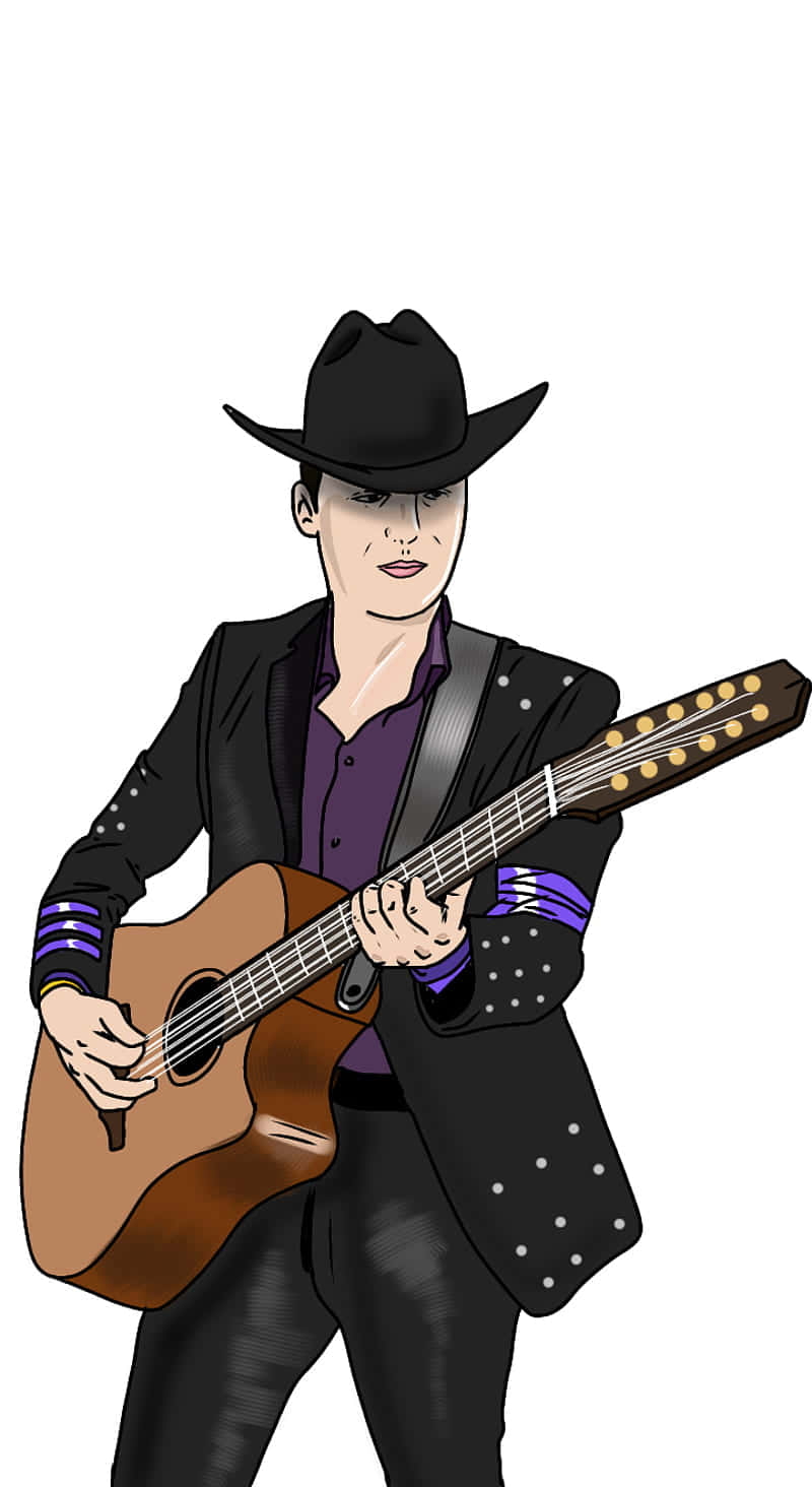 A Cartoon Of A Man Playing An Acoustic Guitar Background