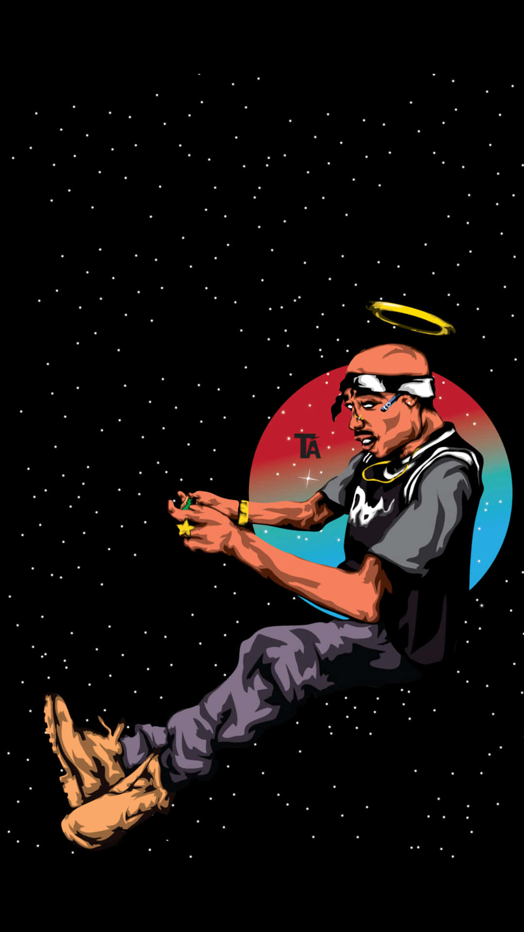 A Cartoon Of A Man Sitting On A Star Background