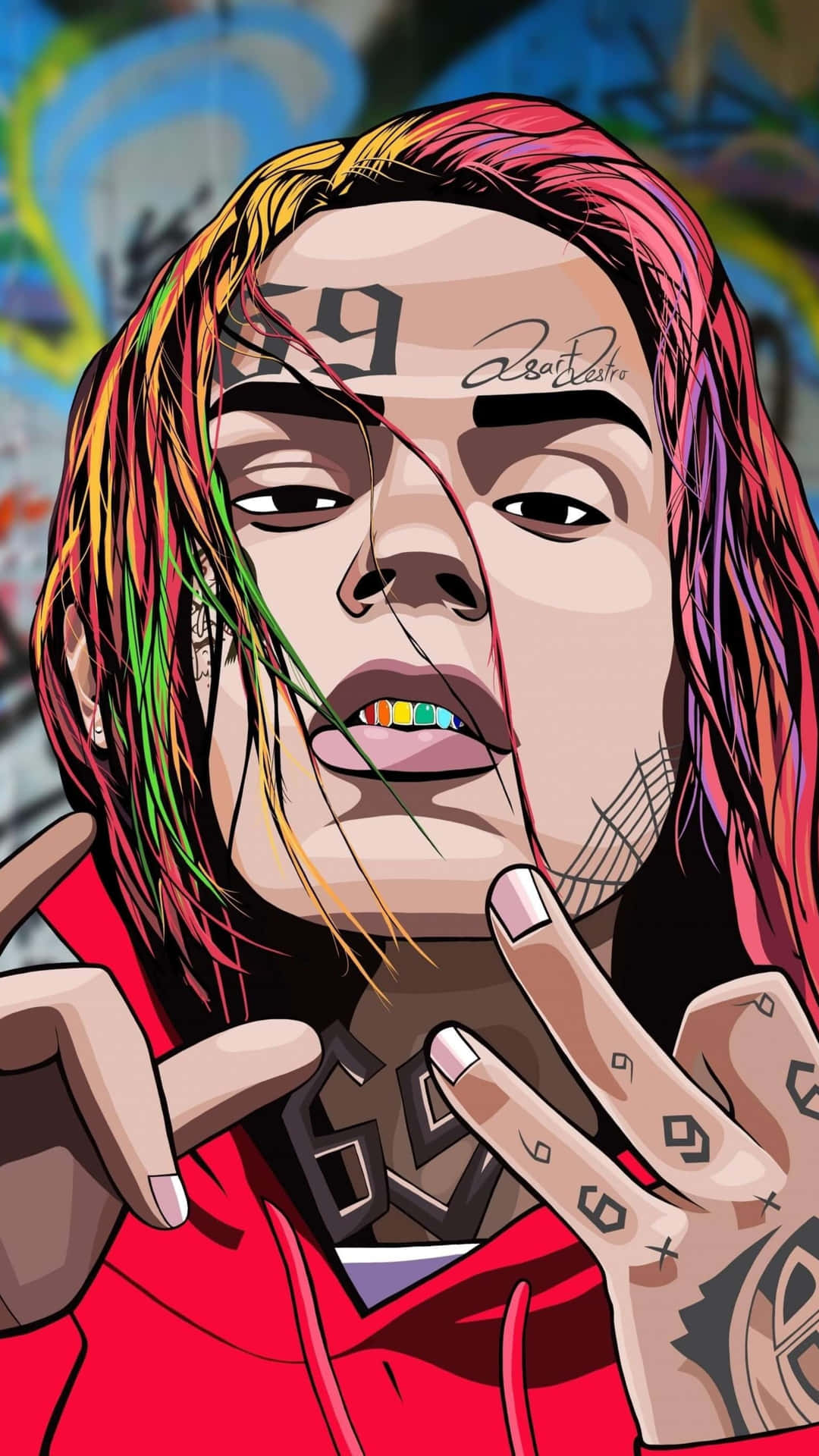 A Cartoon Of A Man With Long Hair And Tattoos Background