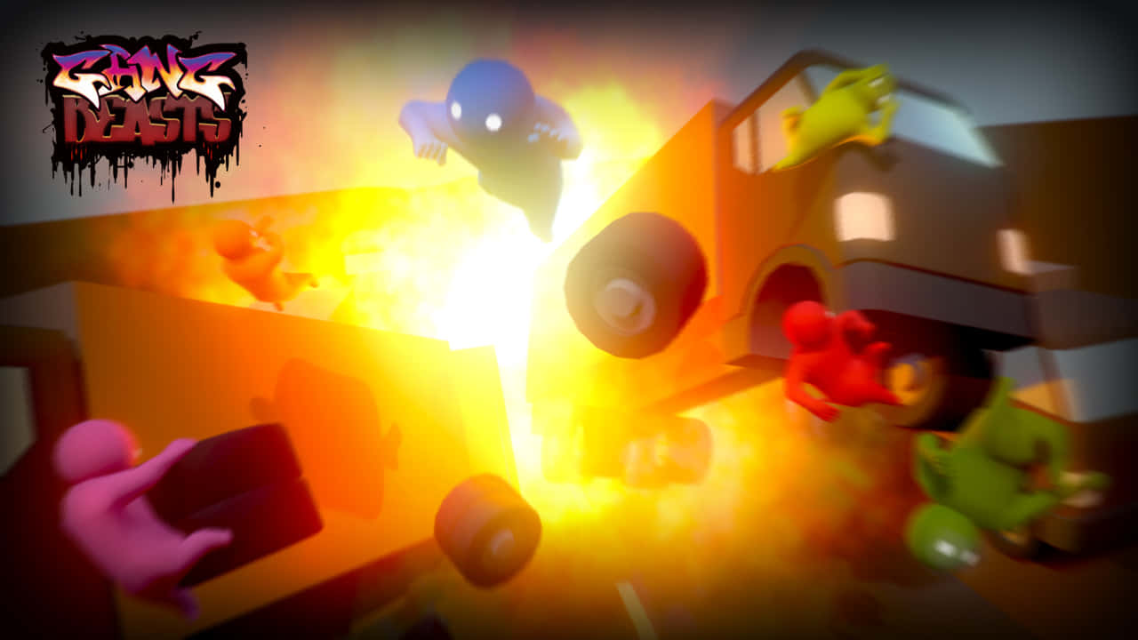 A Cartoon Of A Truck With Flames And A Fire Background