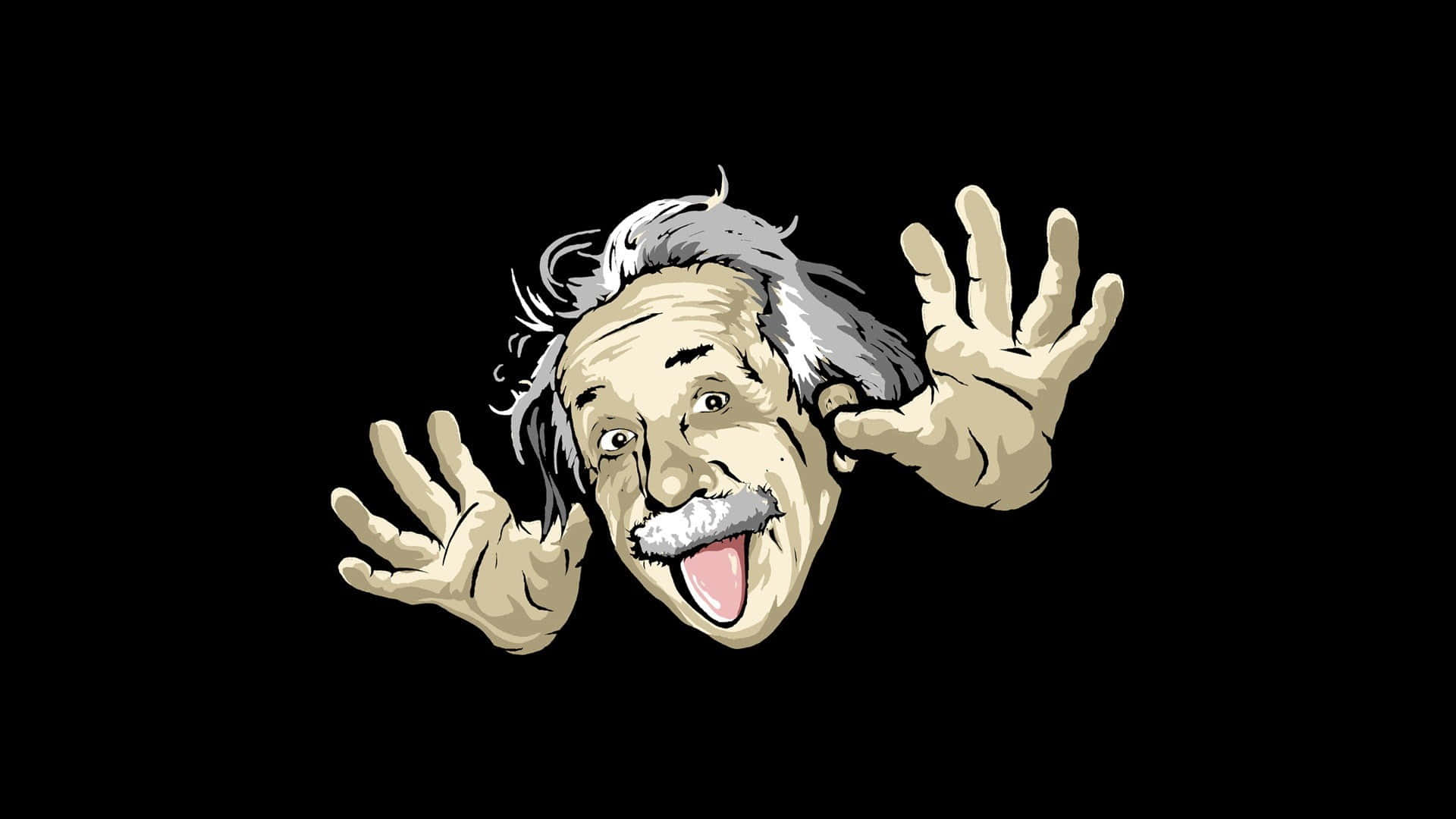 A Cartoon Of Albert Einstein With His Hands Out Background