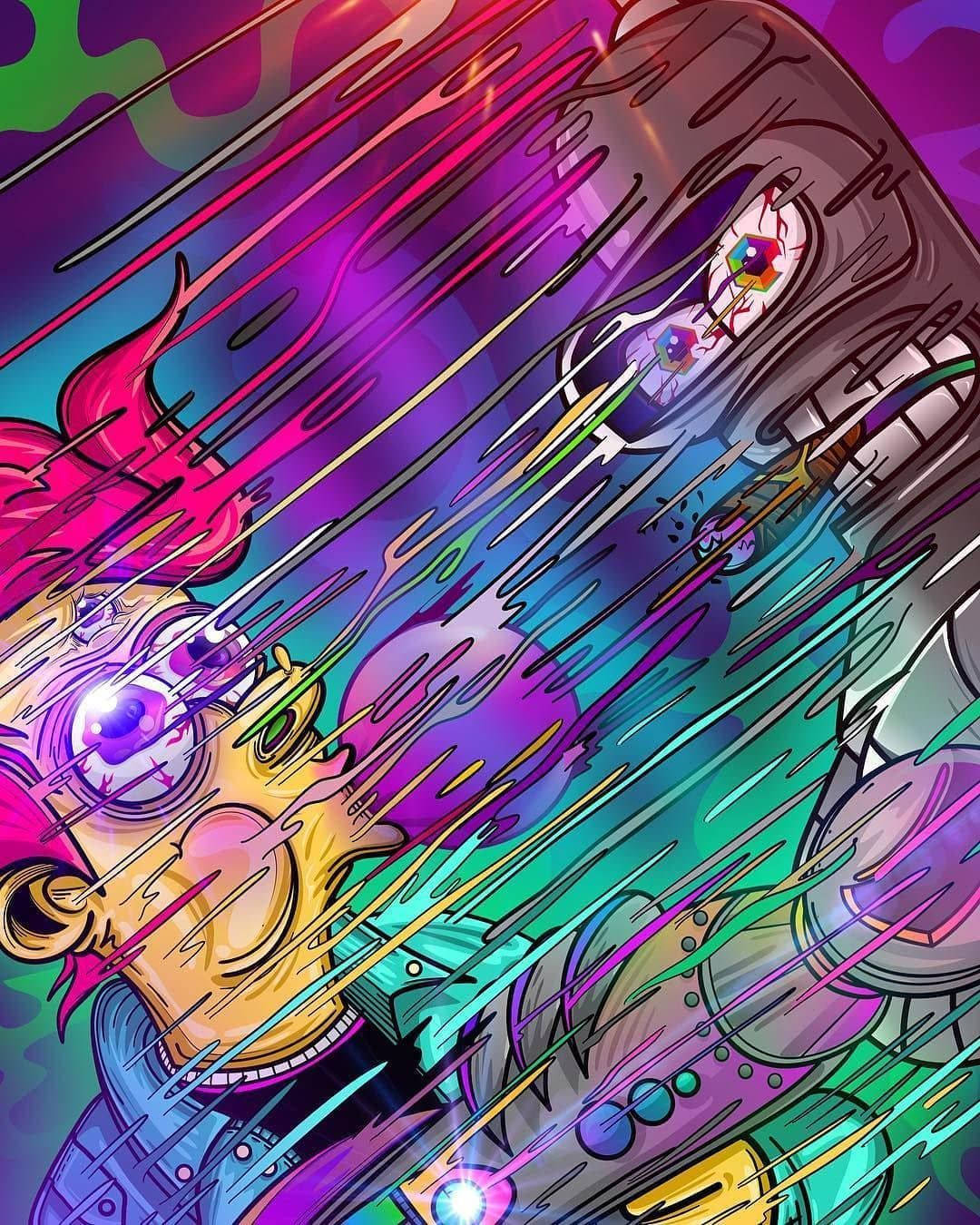 A Cartoon Of Two People Fighting In A Colorful Environment Background