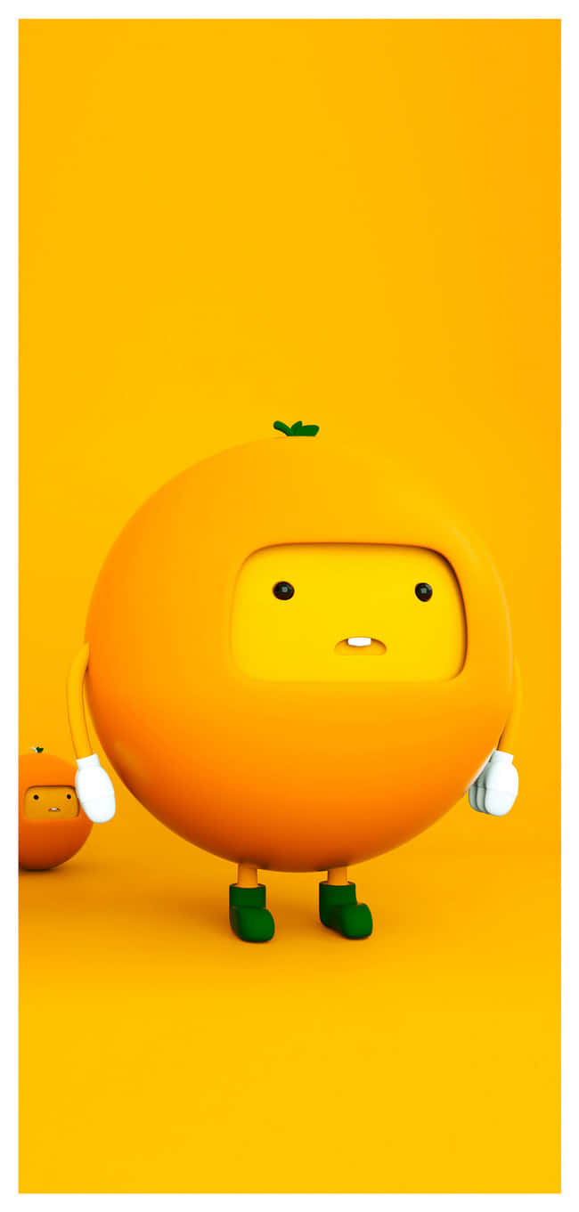 A Cartoon Orange With A Green Head Background