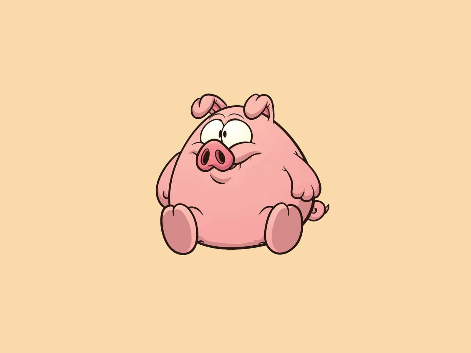 A Cartoon Pig Sitting On A Beige Background Background