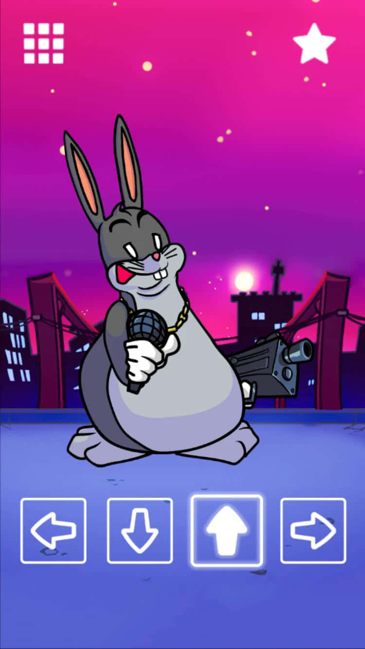 A Cartoon Rabbit Holding A Gun In Front Of A City