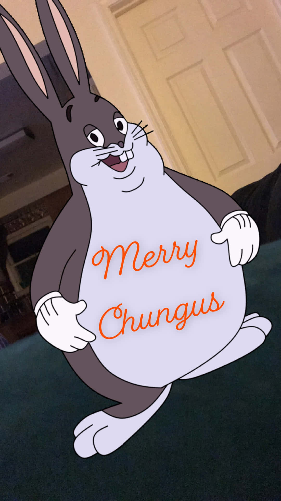 A Cartoon Rabbit With The Words Merry Chuggies Background