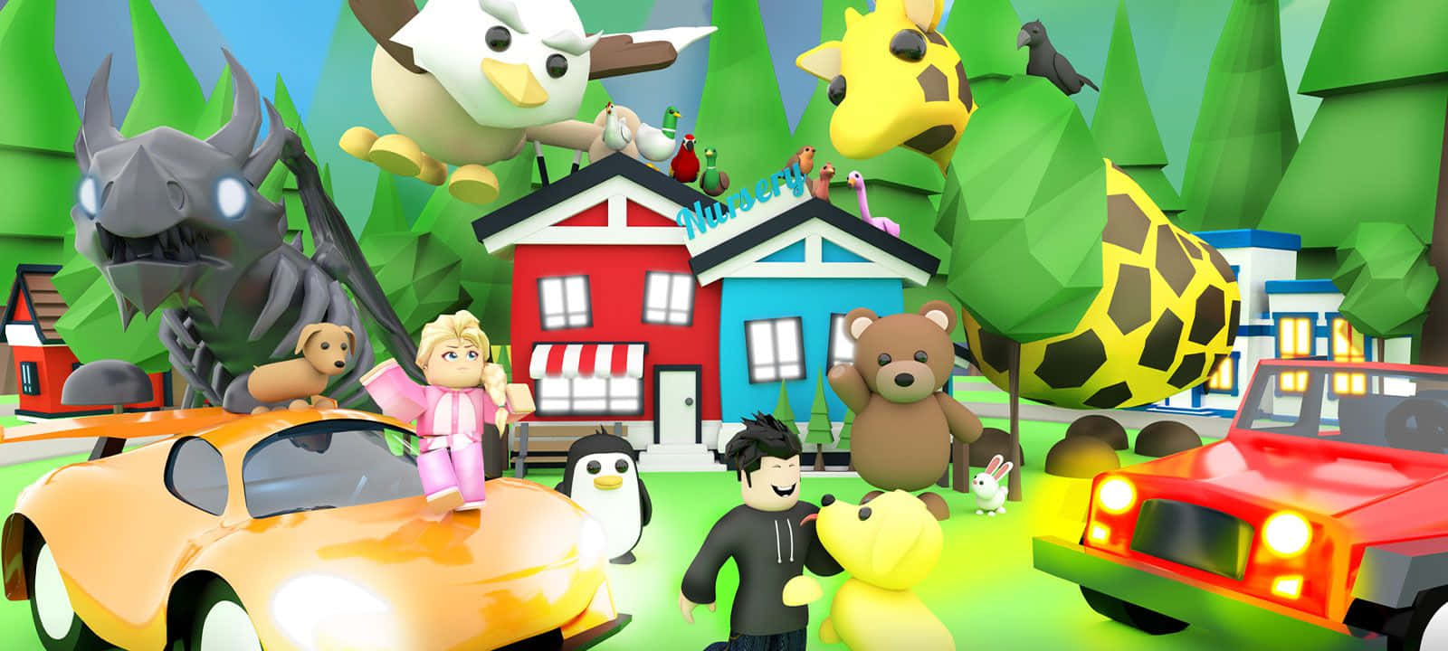 A Cartoon Scene With Animals And Cars Background