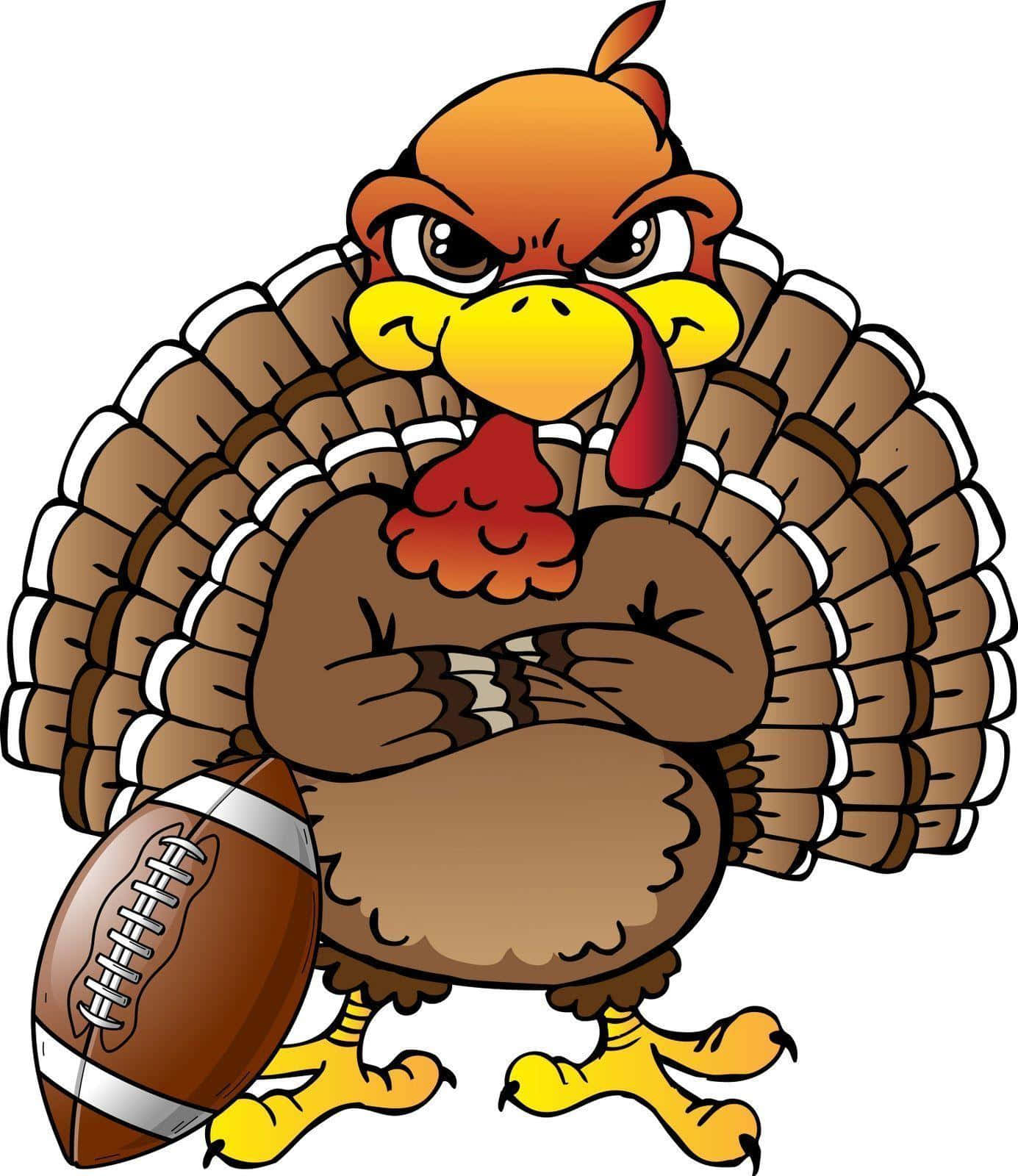 A Cartoon Turkey Holding An American Football Background