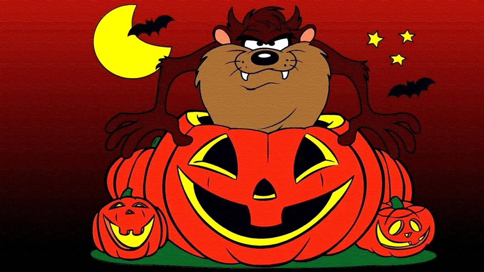 A Cartoon Wolf Sitting On A Pumpkin Background