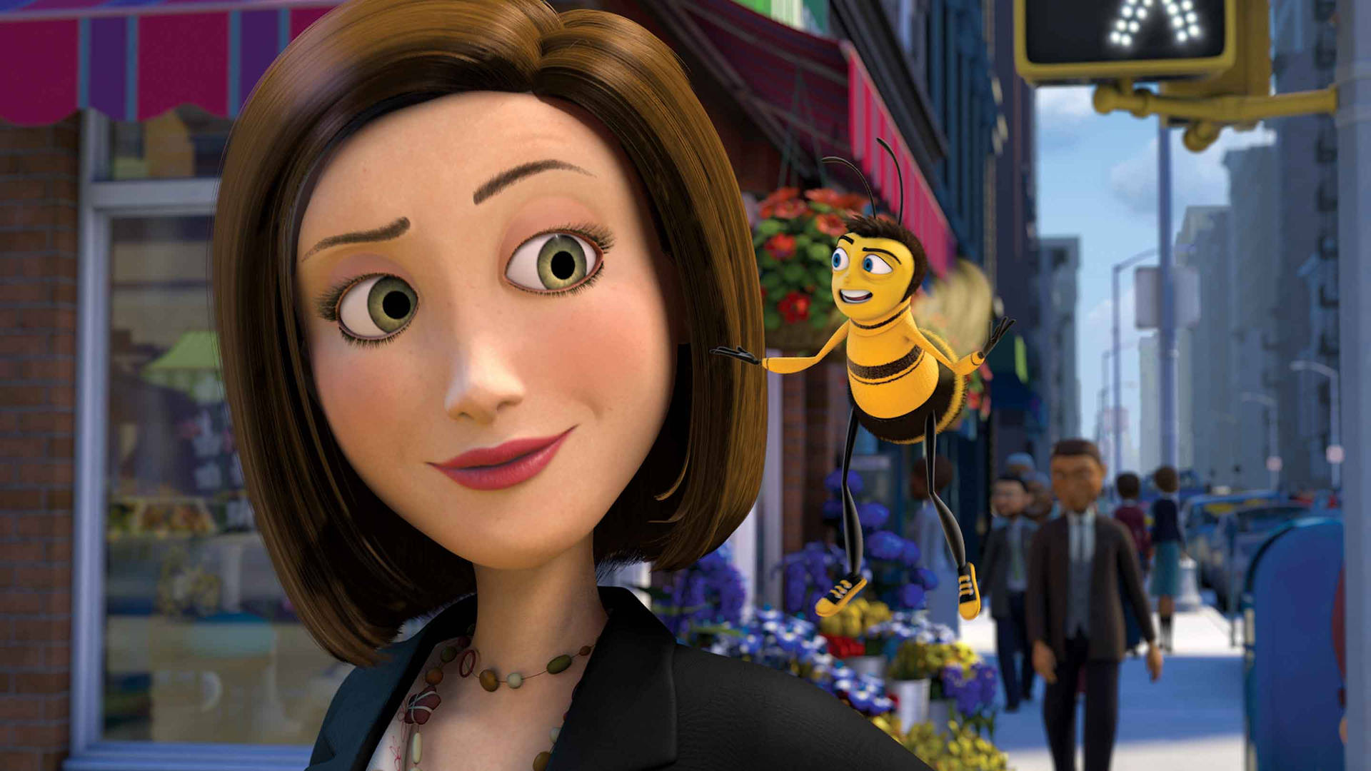 A Cartoon Woman With A Bee In Her Hand Background