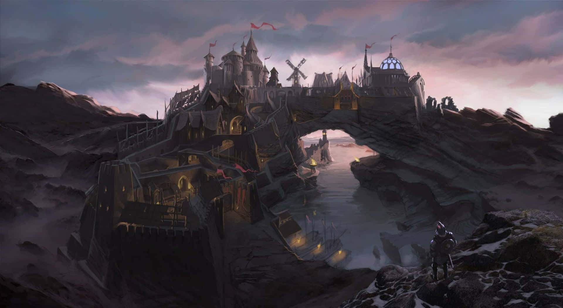 A Castle On A Mountain Top Background