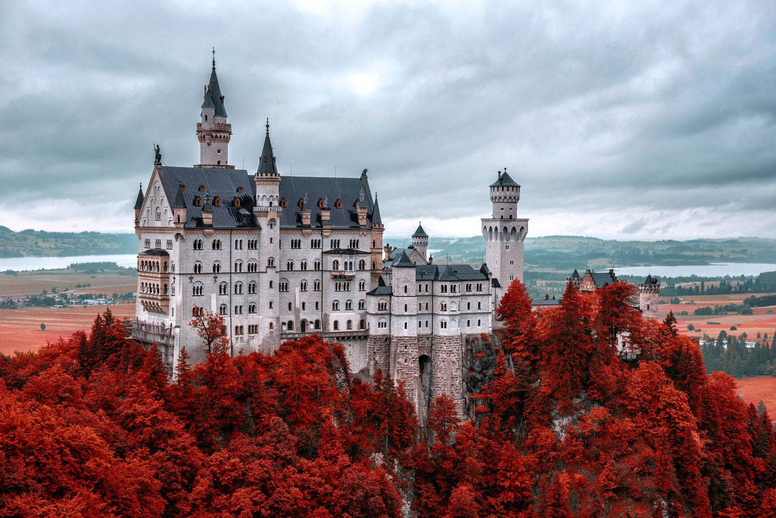 A Castle Surrounded By Red Trees