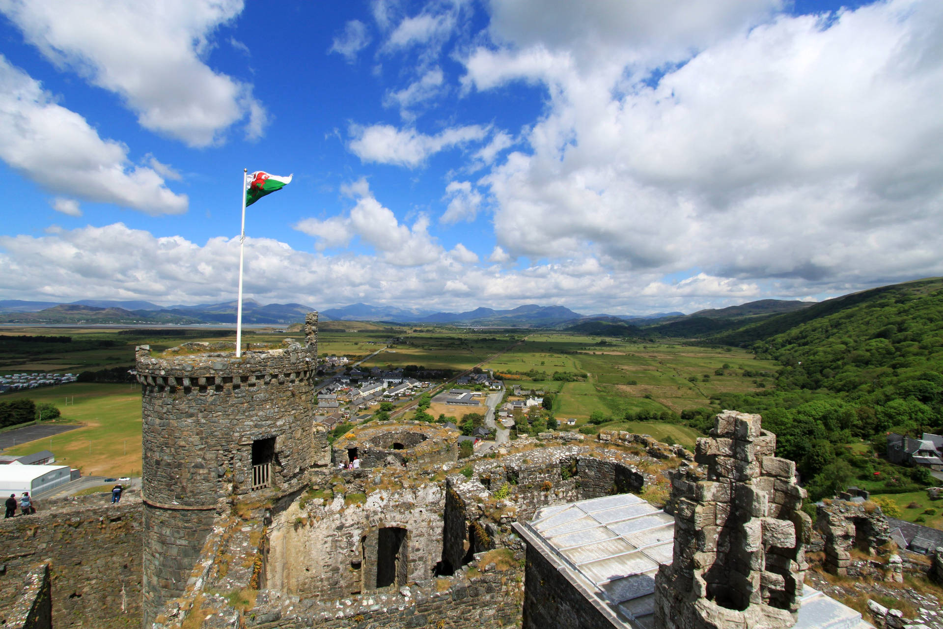 A Castle With A Flag Background