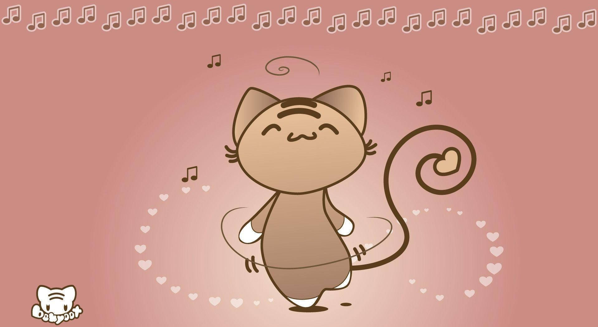 A Cat Is Dancing With Music Notes Background