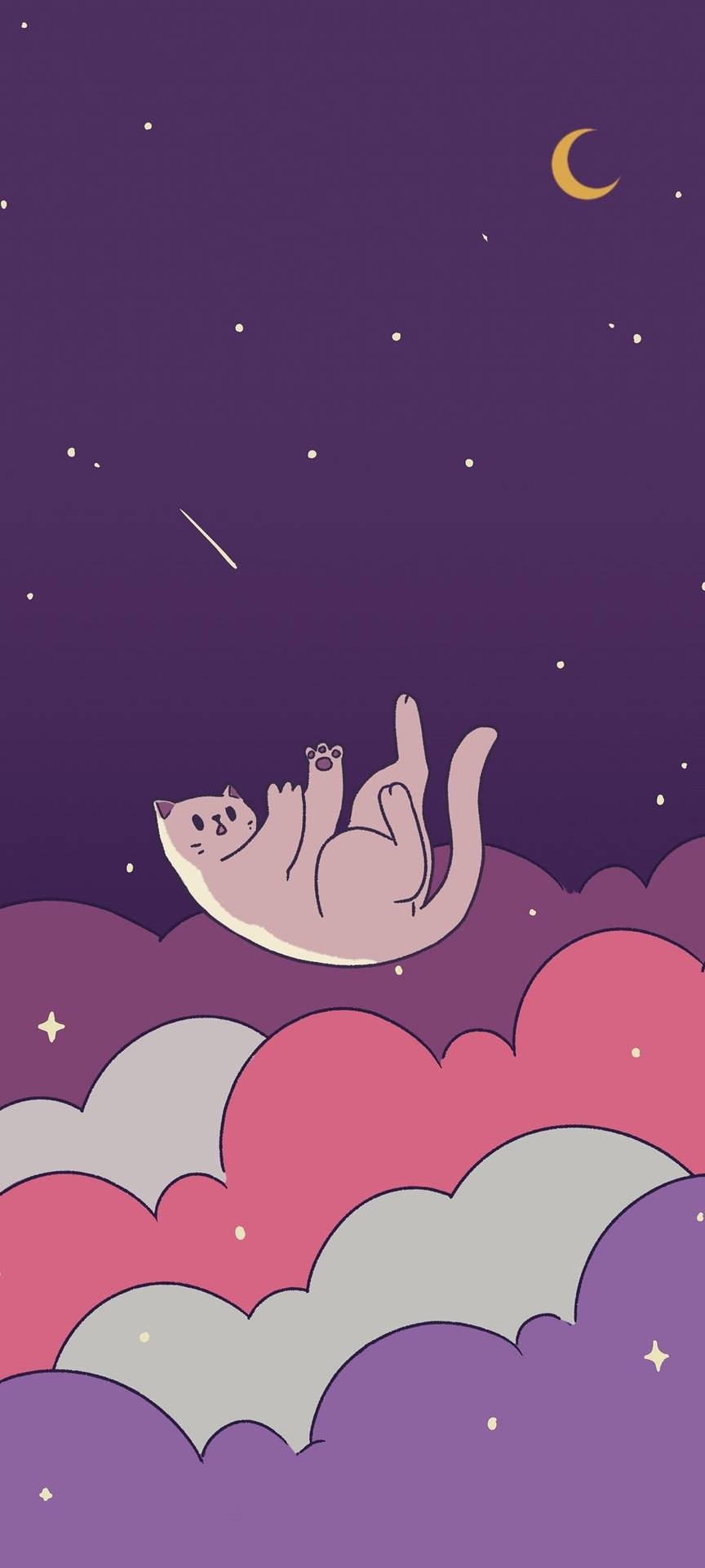 A Cat Is Flying In The Clouds Background