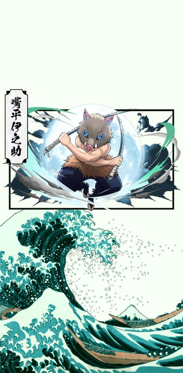 A Cat Is Riding A Wave In An Anime Background