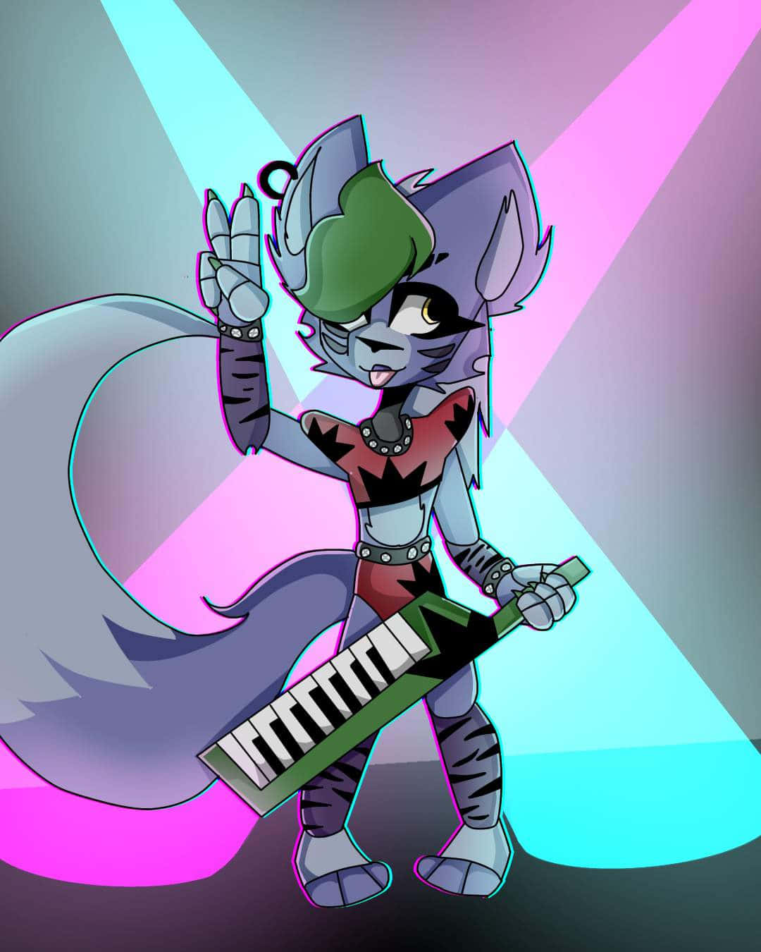 A Cat With A Keyboard And Neon Lights Background