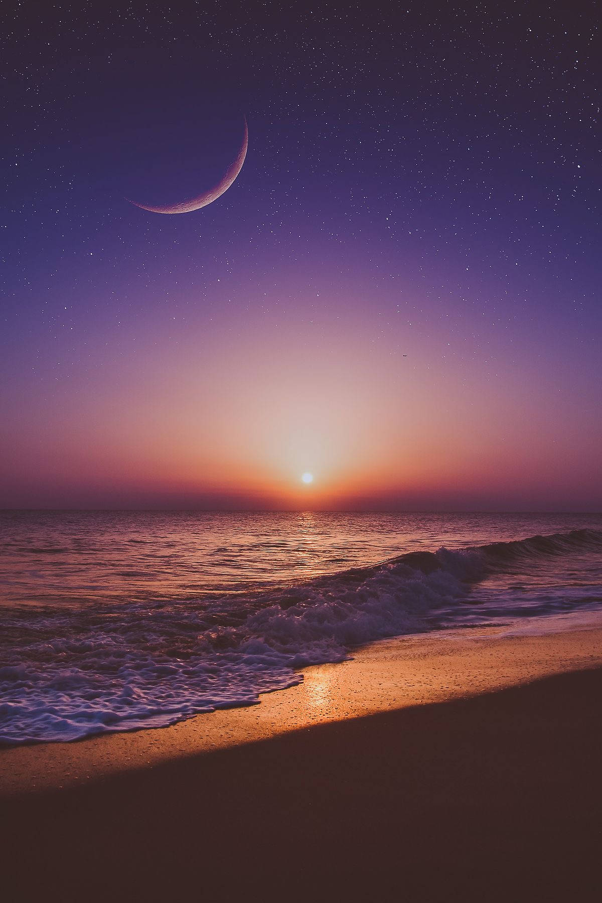 A Celestial Dance - The Sun And The Moon In A Purple Sky