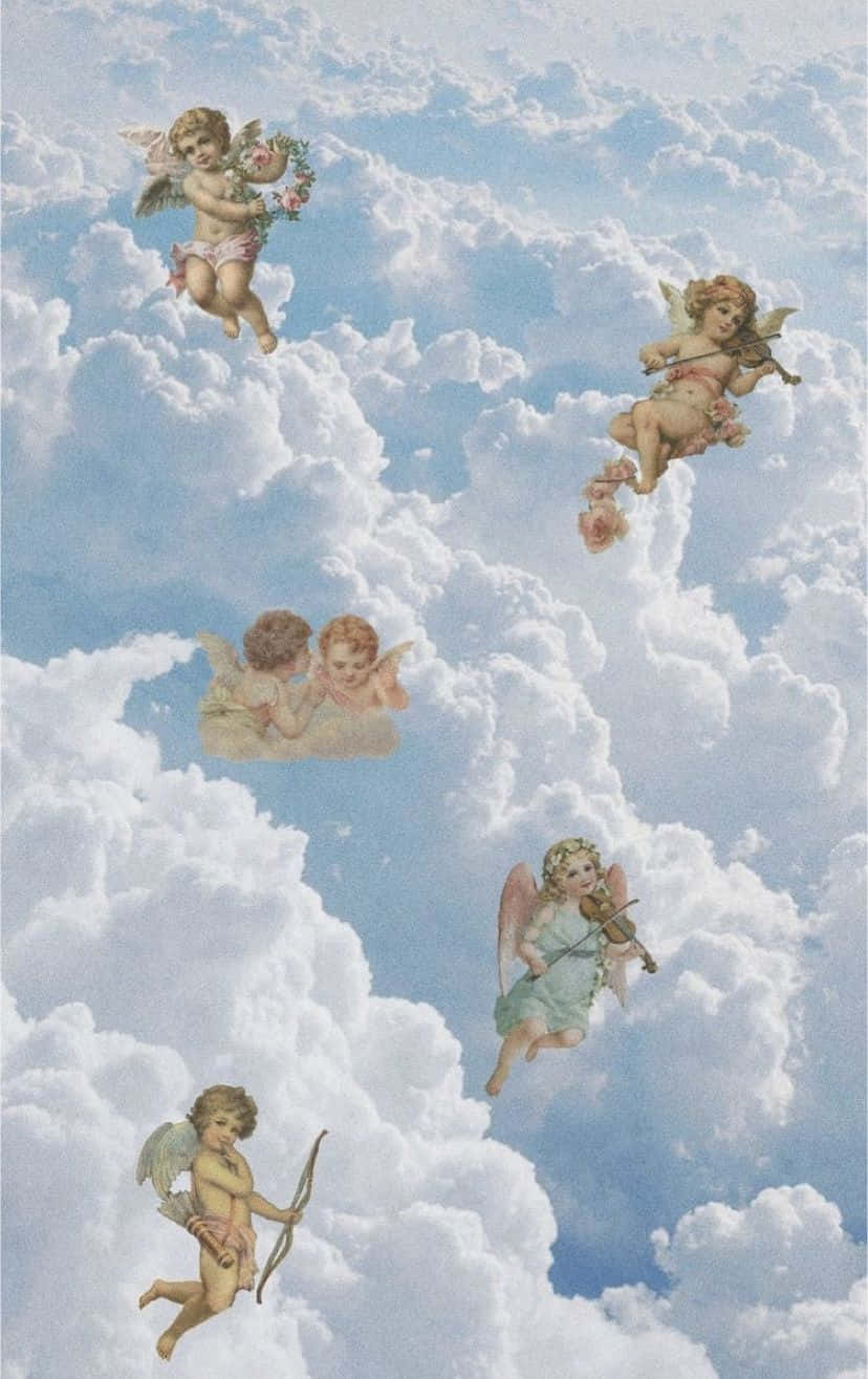 A Celestial View Of The Sky Adorned With Angelic Clouds Background