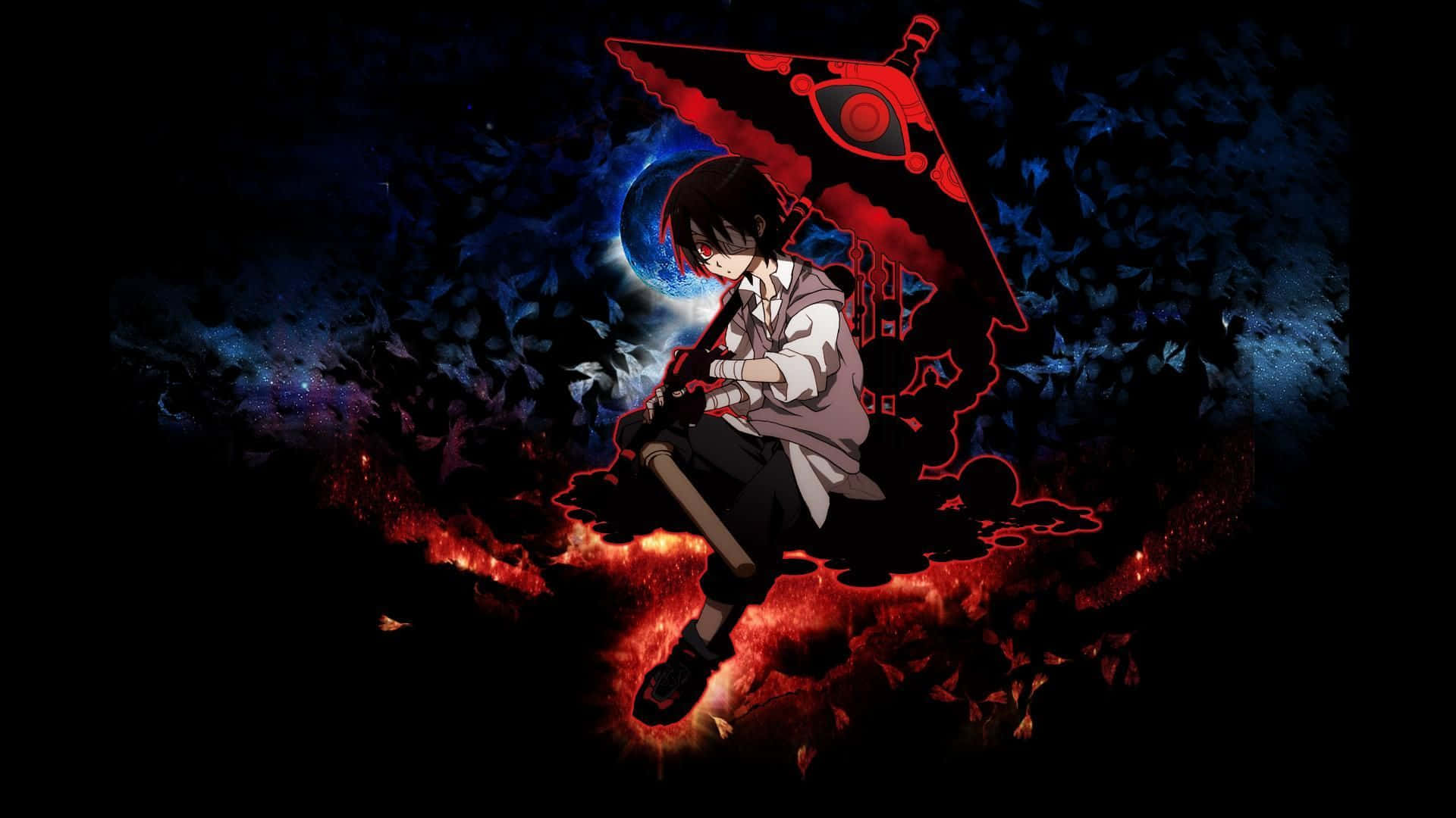 A Character Holding An Umbrella In The Middle Of A Fire Background